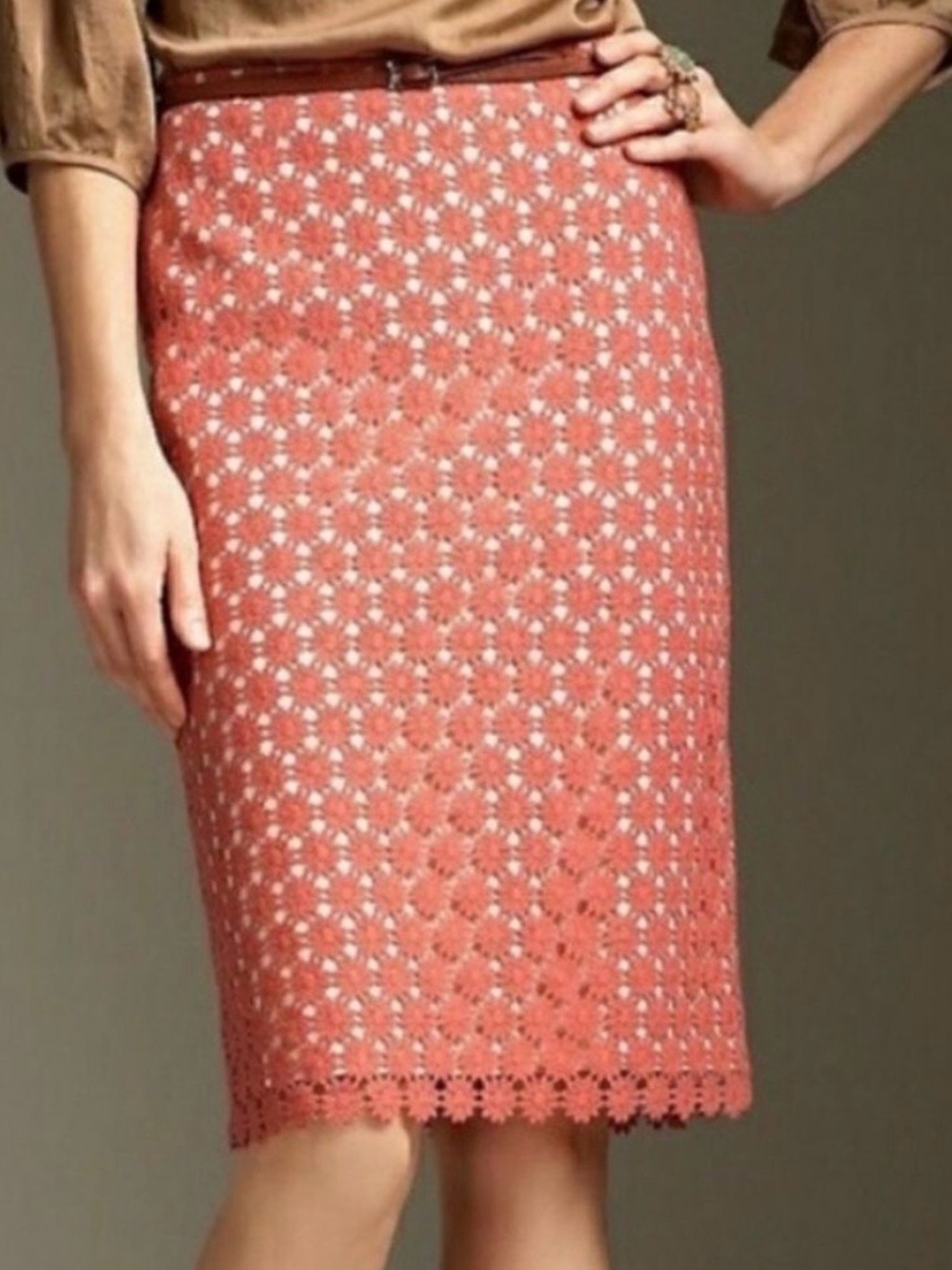 NEW! Talbots Woman Coral Lace Pencil Skirt